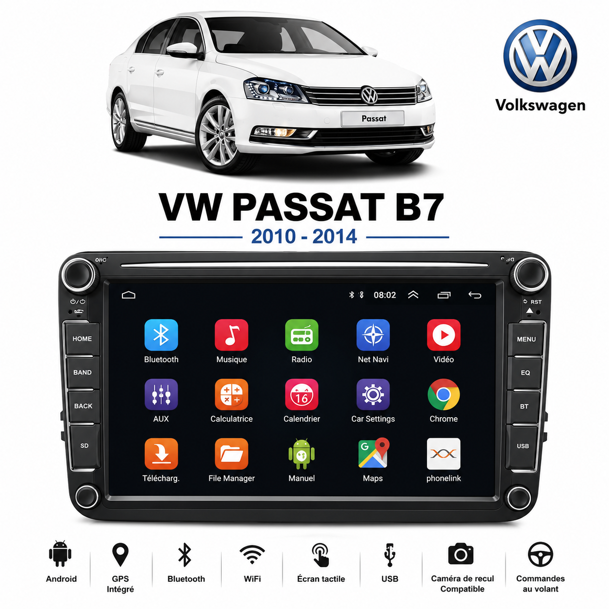 Poste Radio Android sur mesure pour Volkswagen Passat B7 (2011-2015)