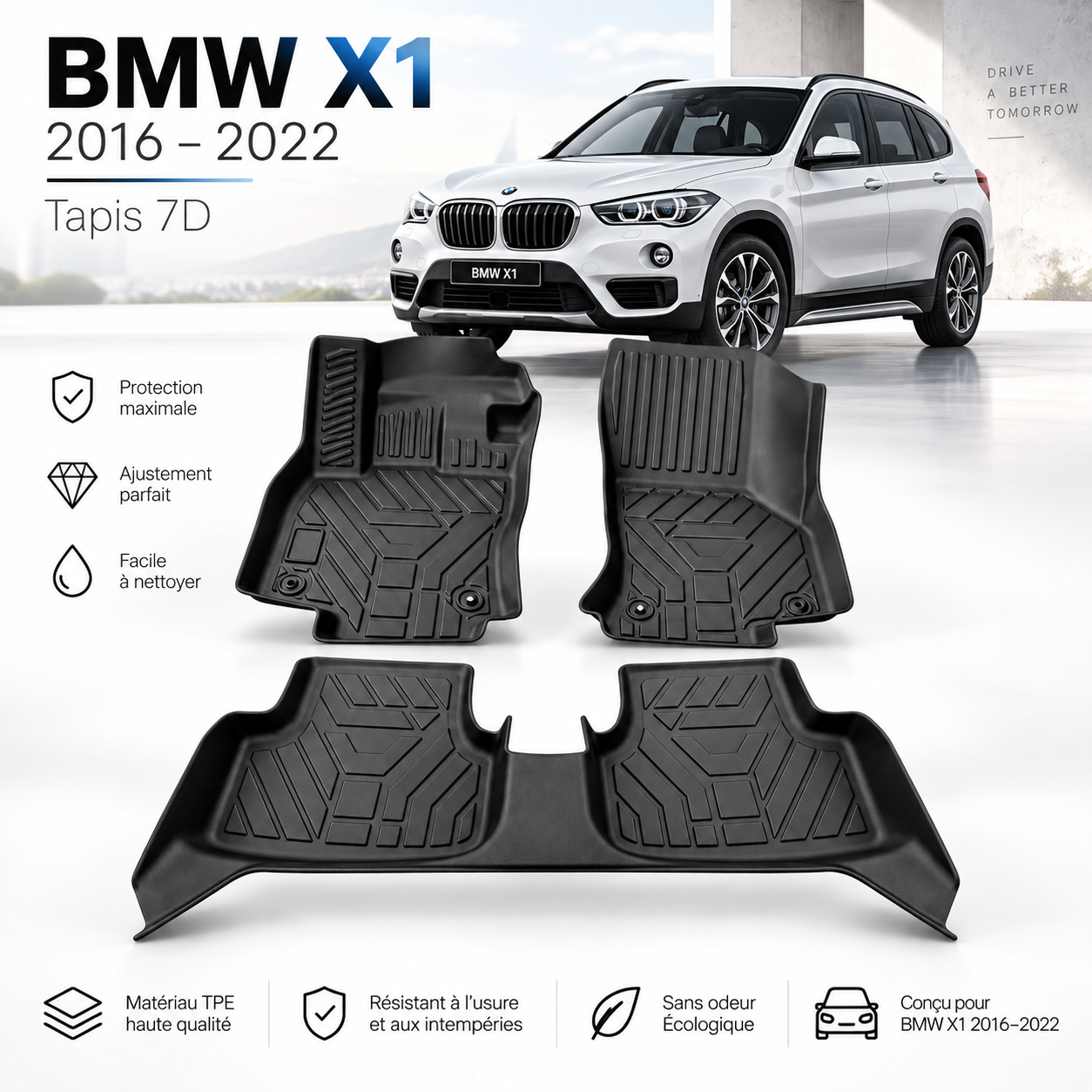 Tapis 7D BMW X1 2016-2022 – Sur Mesure & Protection