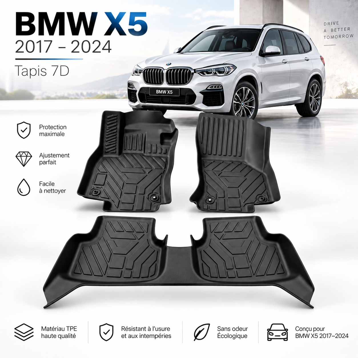 Tapis 7D BMW X5 2017-2024 – Sur Mesure & Protection Premium