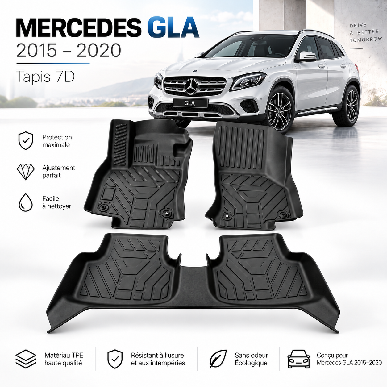 Tapis 7D Mercedes GLA 2015-2020 – Sur Mesure & Protection Premium