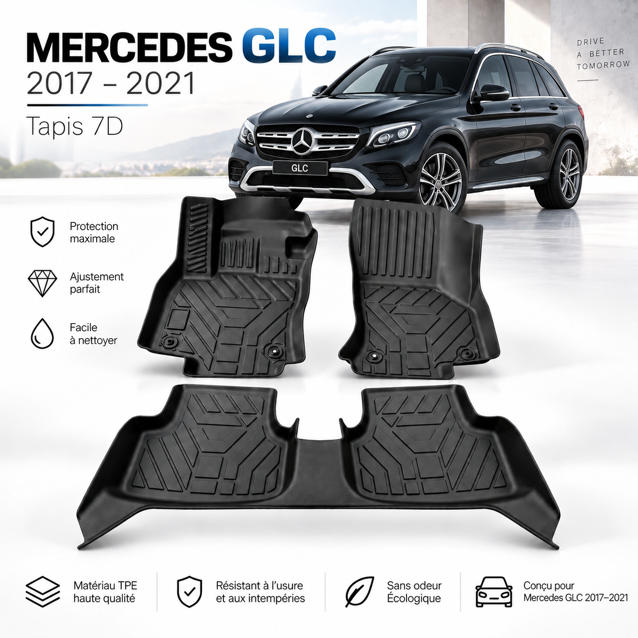 Tapis 7D Mercedes GLC 2017-2021 – Sur Mesure & Protection Premium
