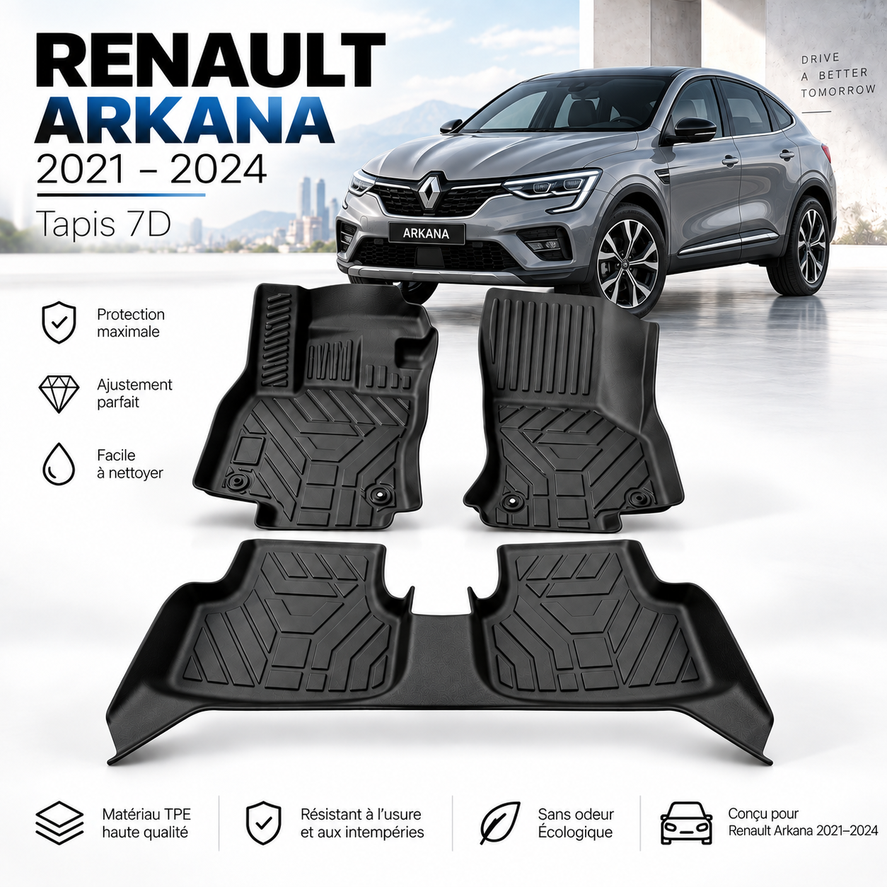Tapis 7D Renault Arkana 2021-2024 – Sur Mesure & Protection Premium