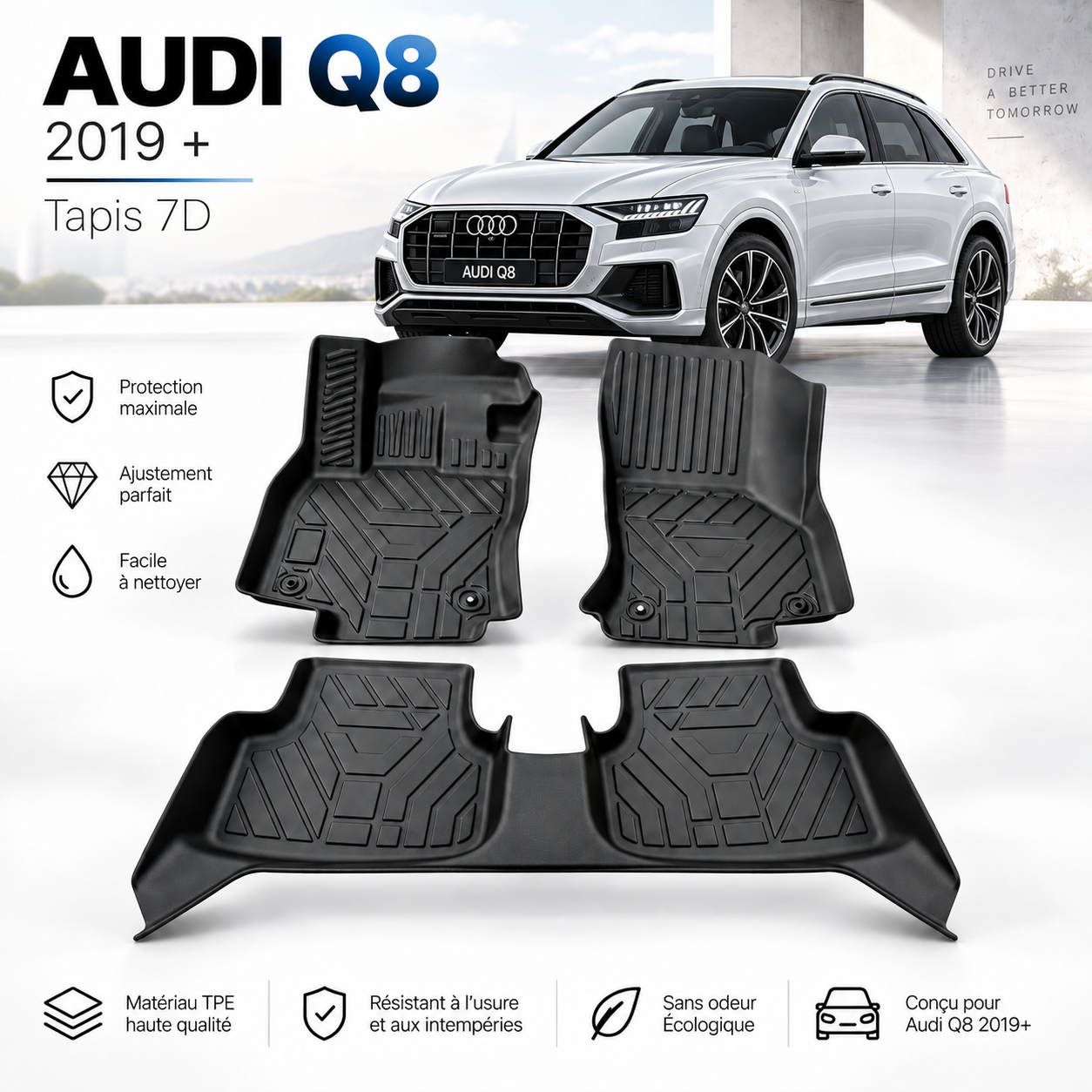 Tapis 7D Audi Q8 2019+ – Sur Mesure & Protection Premium