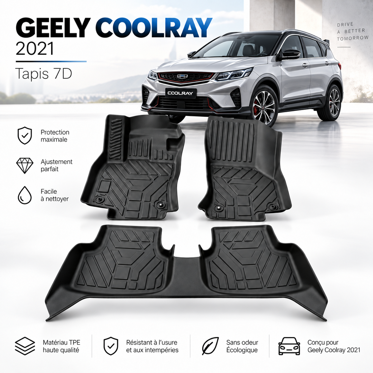 Tapis 7D Geely Coolray 2021 – Sur Mesure & Protection Premium