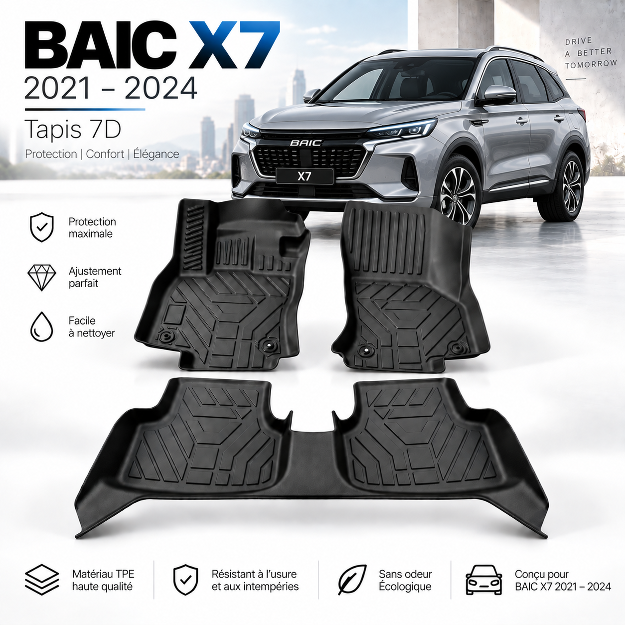 Tapis 7D BAIC X7 2021-2024 – Sur Mesure & Protection Premium