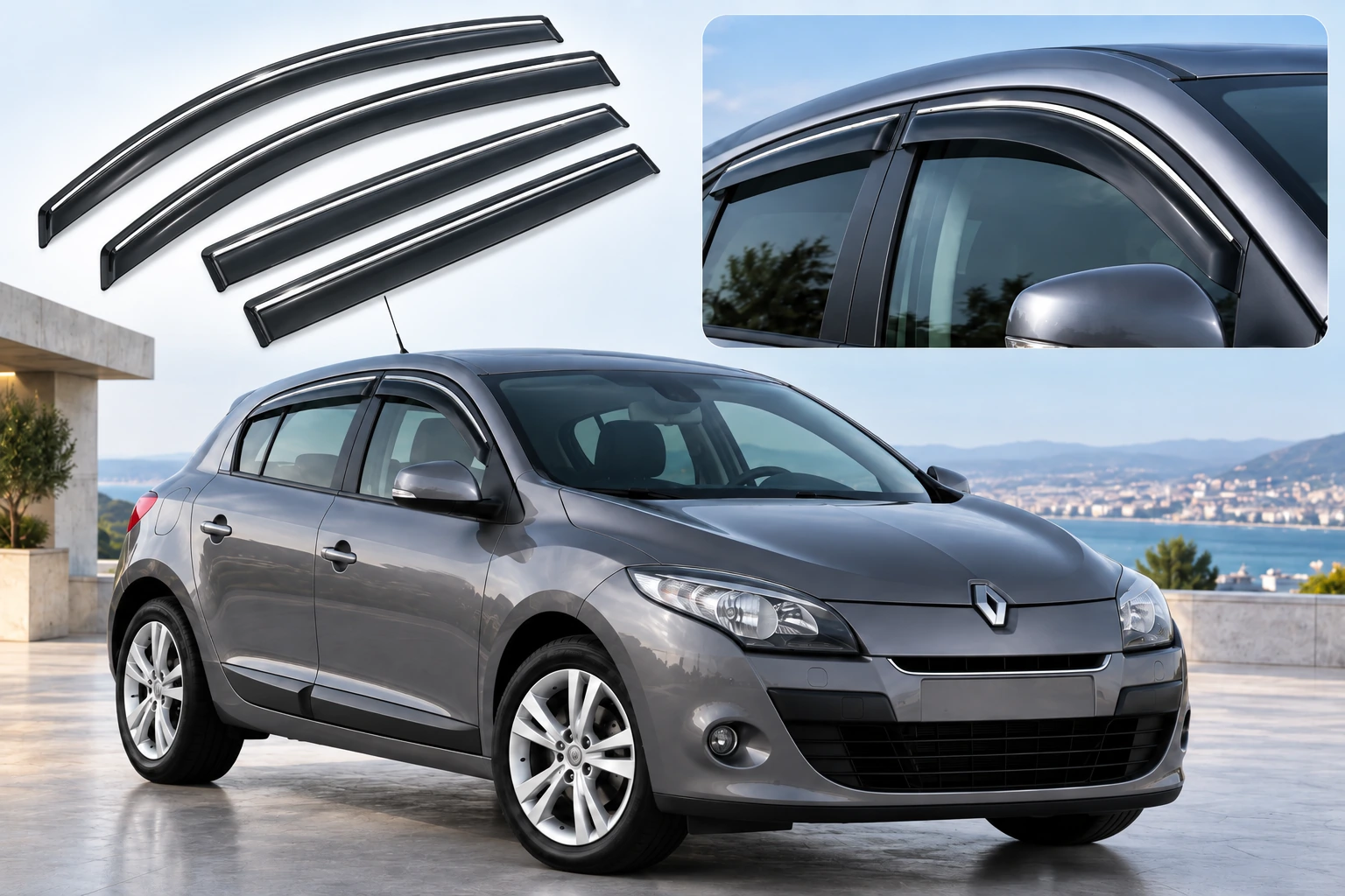 Déflecteurs d’Air Renault Mégane 3 avec Bande Chromée – 4 Pièces